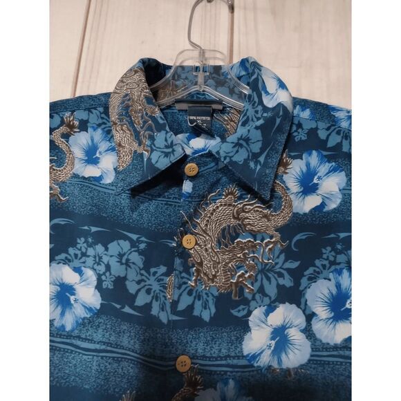 Extreme Gear Shirt Men's Extra Large Button Front Chinese Print Vintage Blue - Picture 4 of 7
